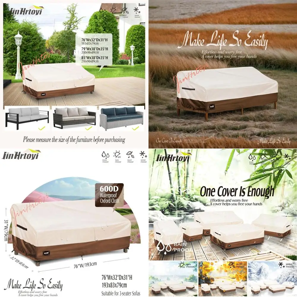

3-Seater Outdoor urniture Covers Waterproo,76"Wx32"Dx31"H Inches Outdoor Couch Cover, Heavy Duty Patio urniture Covers,Beige&Bro