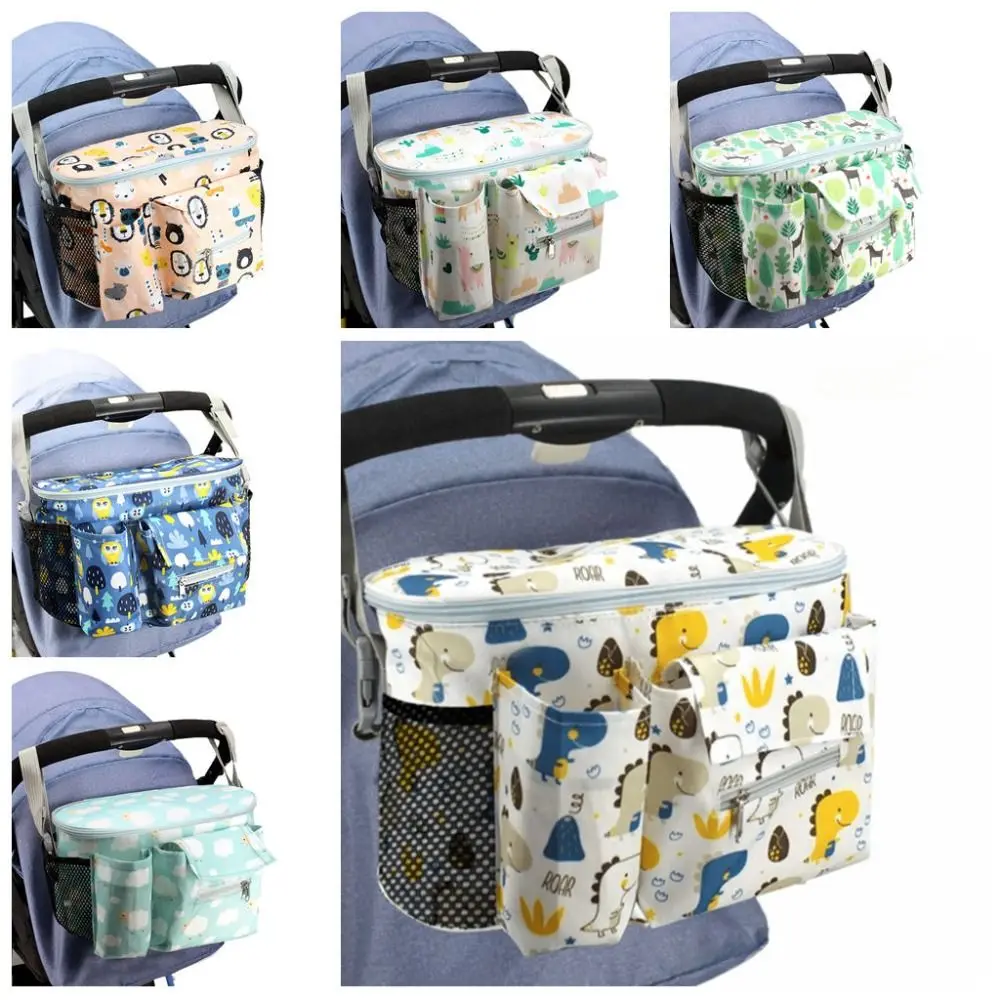 Oxford Cloth Stroller Bag Large Capacity Multi-functional Pram Accessories Printed Cartoon Storage Basket Pushchair Use