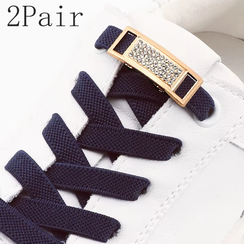 2 Paar neue Diamant-Schnürsenkel ohne Krawatten, elastische Schnürsenkel, Turnschuhe, keine Krawatte, Schnürsenkel für Kinder und Erwachsene, 0,8 cm, flache Schnürsenkel für Schuhe