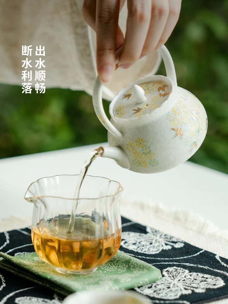 Little Teapot Rock Mine White Drawing Pure Hand Painted Loop-Handled Women's Home Ceramic Single Pot Tea Making Device