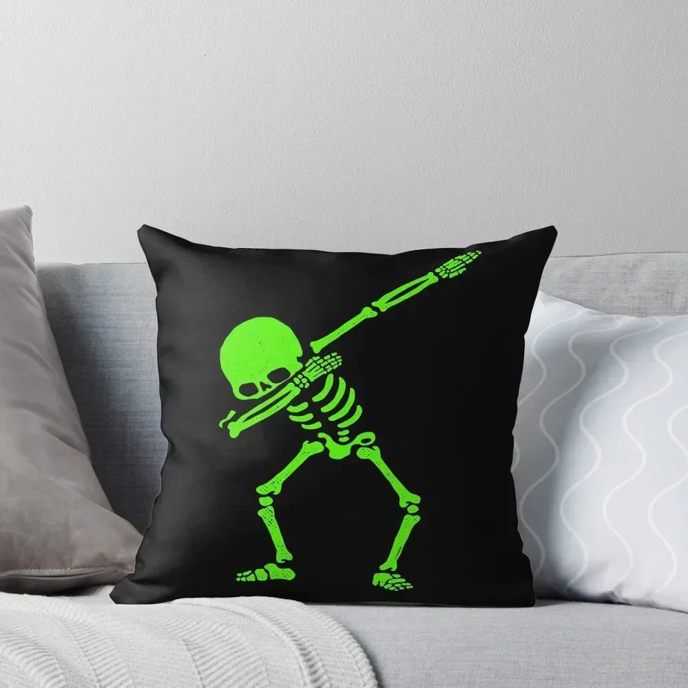 Dabbing Skeleton Green Throw Pillow Pillow Cover luxury sofa pillows sleeping pillows Christmas Pillows pillow