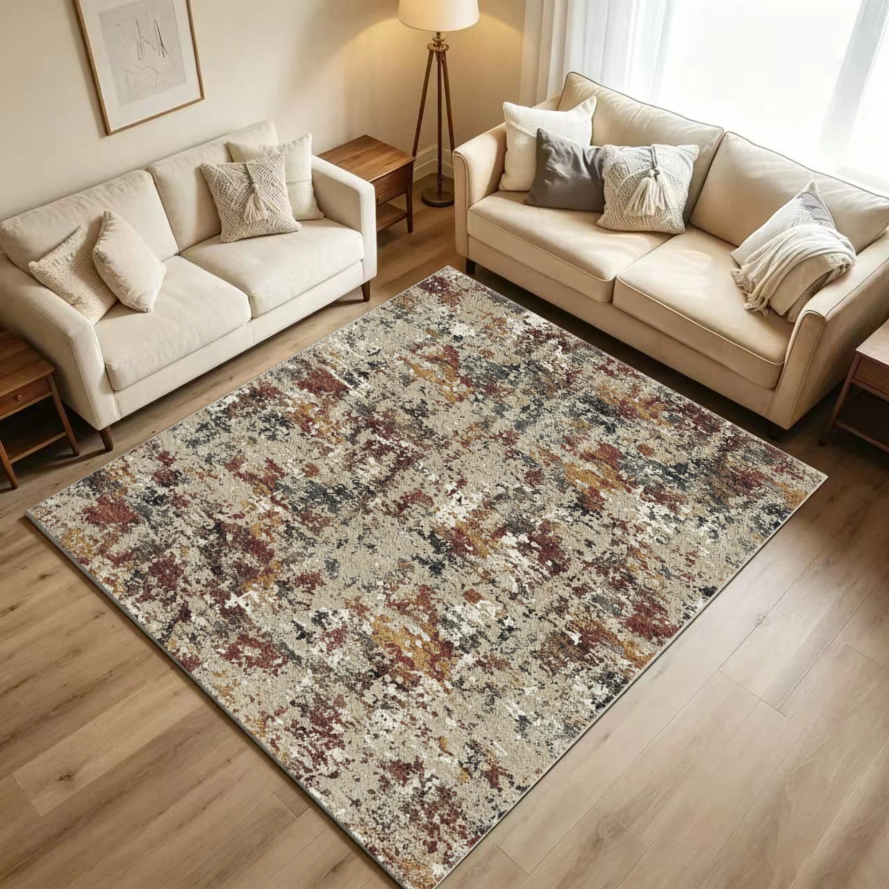 Vintage Multicolor Faded Distressed Carpet Flooring Retro Worn Large Area Rug for Apartment Household Interior