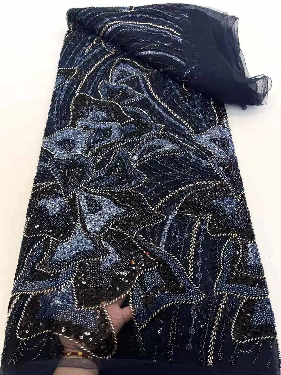 Роскошная африканская кружевная ткань с вышивкой бисером, 2025, высококачественная французская тюлевая ткань с блестками для нигерийской свадьбы