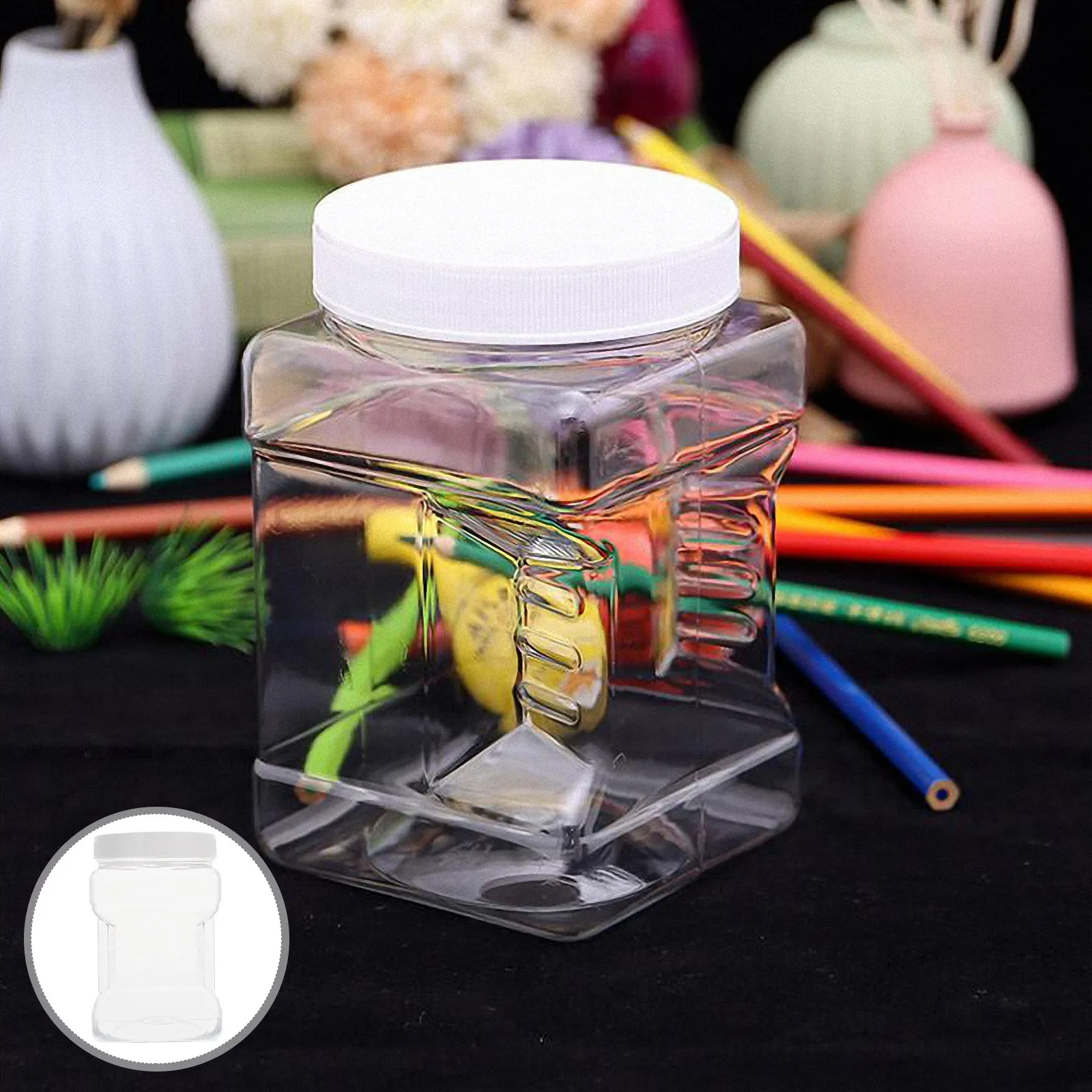 4Pcs 1000Ml Food Grade Square Plastic Jars with Airtight Lids Transparent Kitchen Storage Containers for Honey Rice Beans Nuts