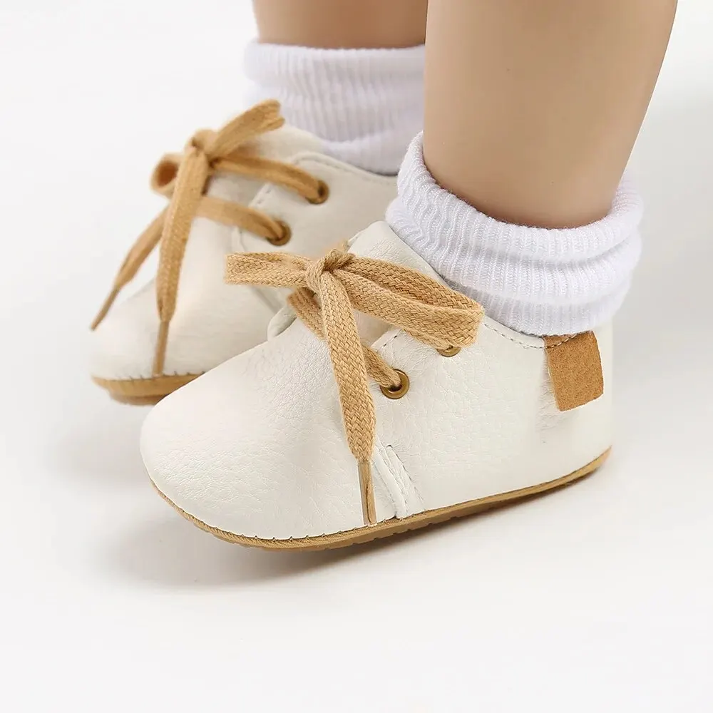 Meckior Baby Shoes Retro PU Leather Boy Girl Shoes Toddler Rubber Sole Anti-slip First Walkers Unisex Newborn Moccasins