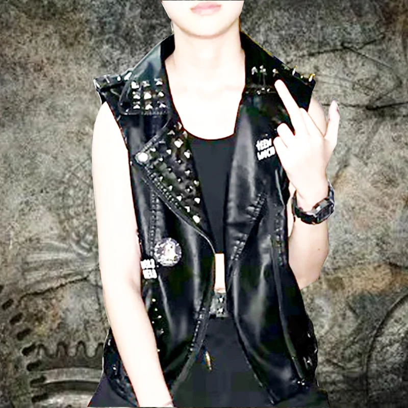 2026 DIY Rock Punk style Rivet PU Leather Motorcycle  Men's Vest Streetwear Casual women's top vest