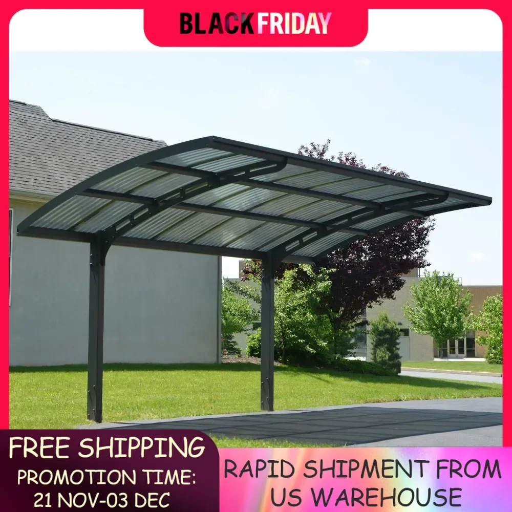 10 Ft. x 16 Ft. x 9 Ft Single Carport Aluminum Metal Frame and Polycarbonate Panels Car Port for Outdoor Driveway Car