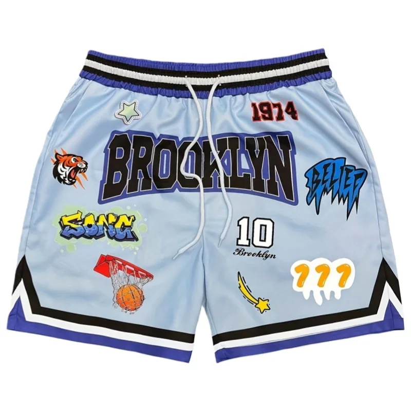 Kid NEW Summer BROOK LYN Y2K Graphic Print Basketball Shorts  Casual Quick-dry Beach Shorts Comfy Relaxed-Fit Flexible Shorts