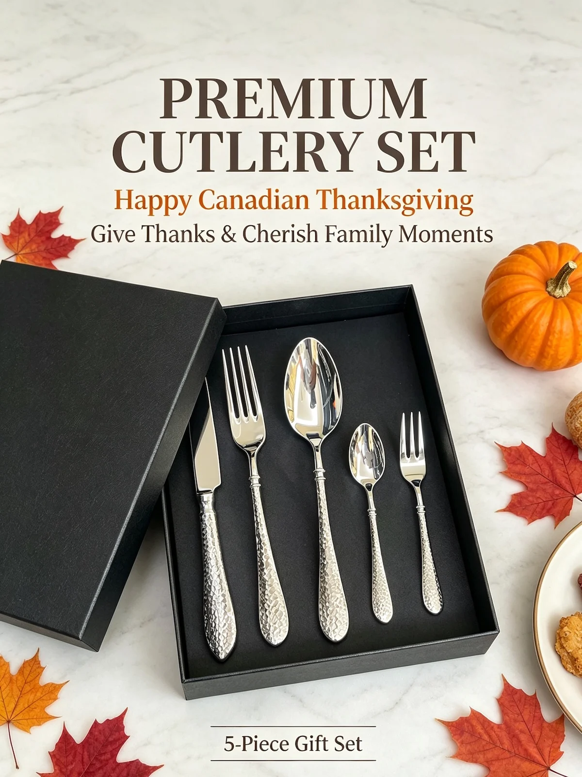 Rattan Pattern Handled 5‑Pcs Cutlery Set 420/304 Stainless Steel Thanksgiving Party Dinner Tableware Gift