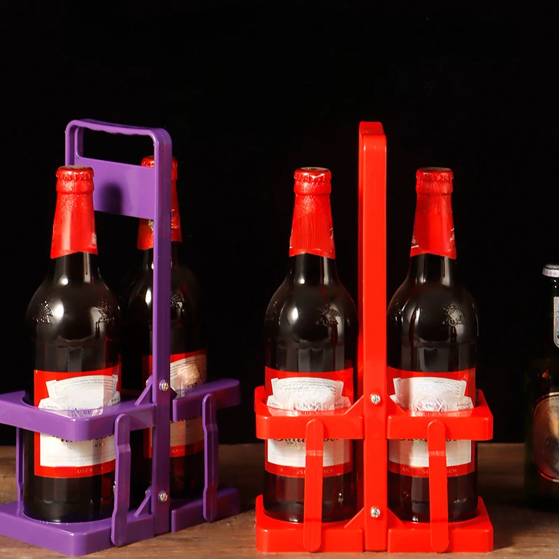 1PC Two-Bottle Beer Holder Plastic Folding Wine Rack Collapsible Hand Basket Beverage Display Portable Tabletop Plastic Frame