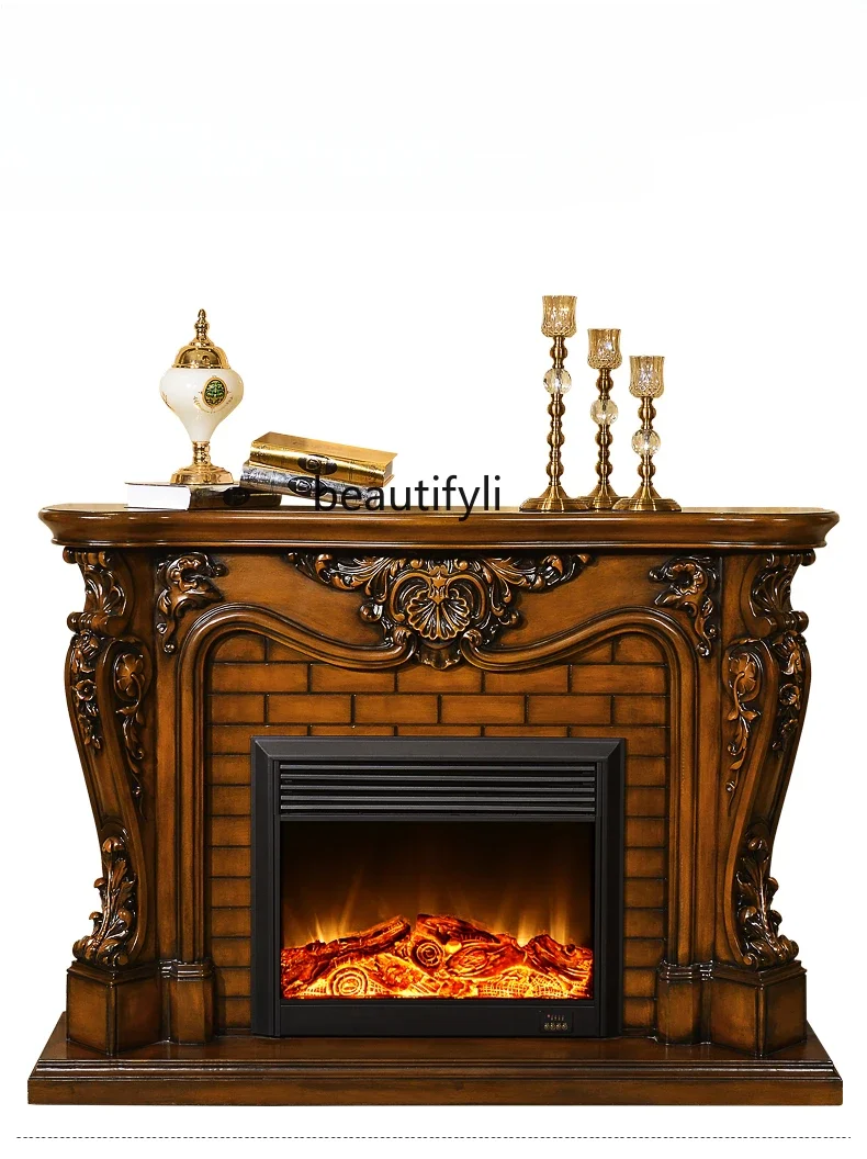 European-Style Fireplace American-Style Solid Wood Fireplace Cabinet Fireplace Mantel Decorative Heating Led Stove Heart