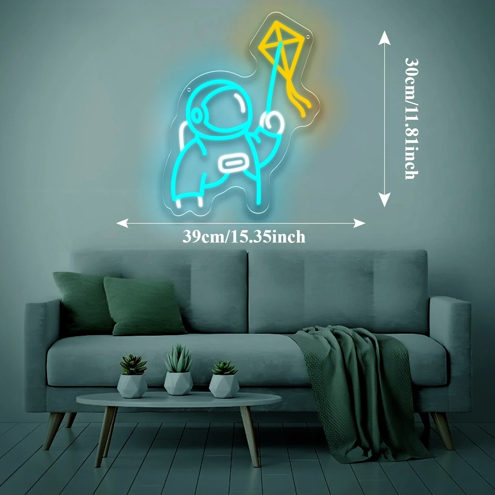 Astronaut Kite Neon Sign USB Powered LED Neon Light Sign Dimmable for Kids Room Amusement Park Bedroom Decor Space Theme Gift