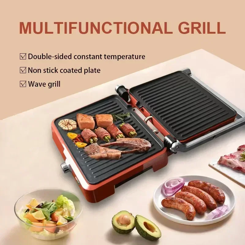 Máquina de carne profesional, sartén electromecánica para sándwich, panini, máquina de desayuno, barbacoa, salchicha, parrilla, horno