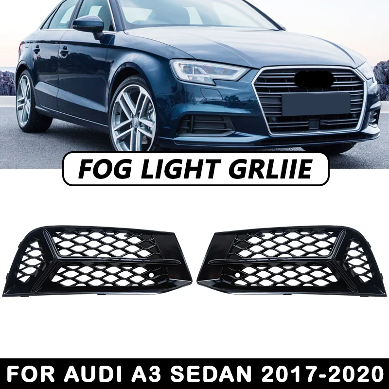 

HONEYCOMB HEX Mesh For Audi A3 2017-2020 Fog Light Grill Cover Front Bumper Lamp Grille Cars Accessories Glossy S3 Racing Style