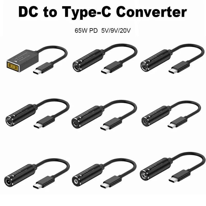 PD 65W DC to Type C USB C Power Adapter Converter DC 5.5X21mm.3.5X1.35mm Connector for Lenovo Laptop Charger USB C Connector