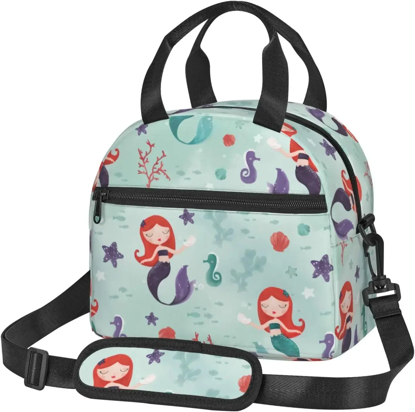 

Insulated Lunch Bag With Adjustable Shoulder Strap, Reusable Cute Tote Box For Men Women,Beautiful Print