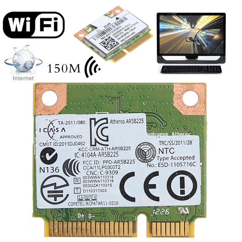 Atheros AR5B225 IEEE 802.11 Mini PCI-e BT V4.0 Card mạng không dây cho 7