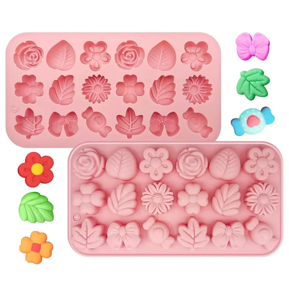 

2 Pack Flower Silicone Molds Easter Candy Molds Flowers Theme Chocolate Mold Daisy Leaf Bowknot Candy Mold Spring Flowers Can