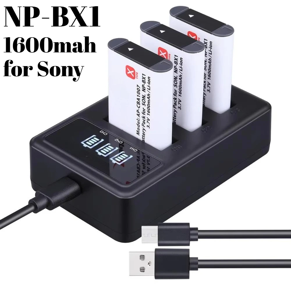 Bateria NP-BX1 de alta capacidade de 1600mAh para câmera Sony ZV-1 RX100 M5 M6 M7 FDR-X3000 HDR-AS300 - Tempo de gravação mais longo