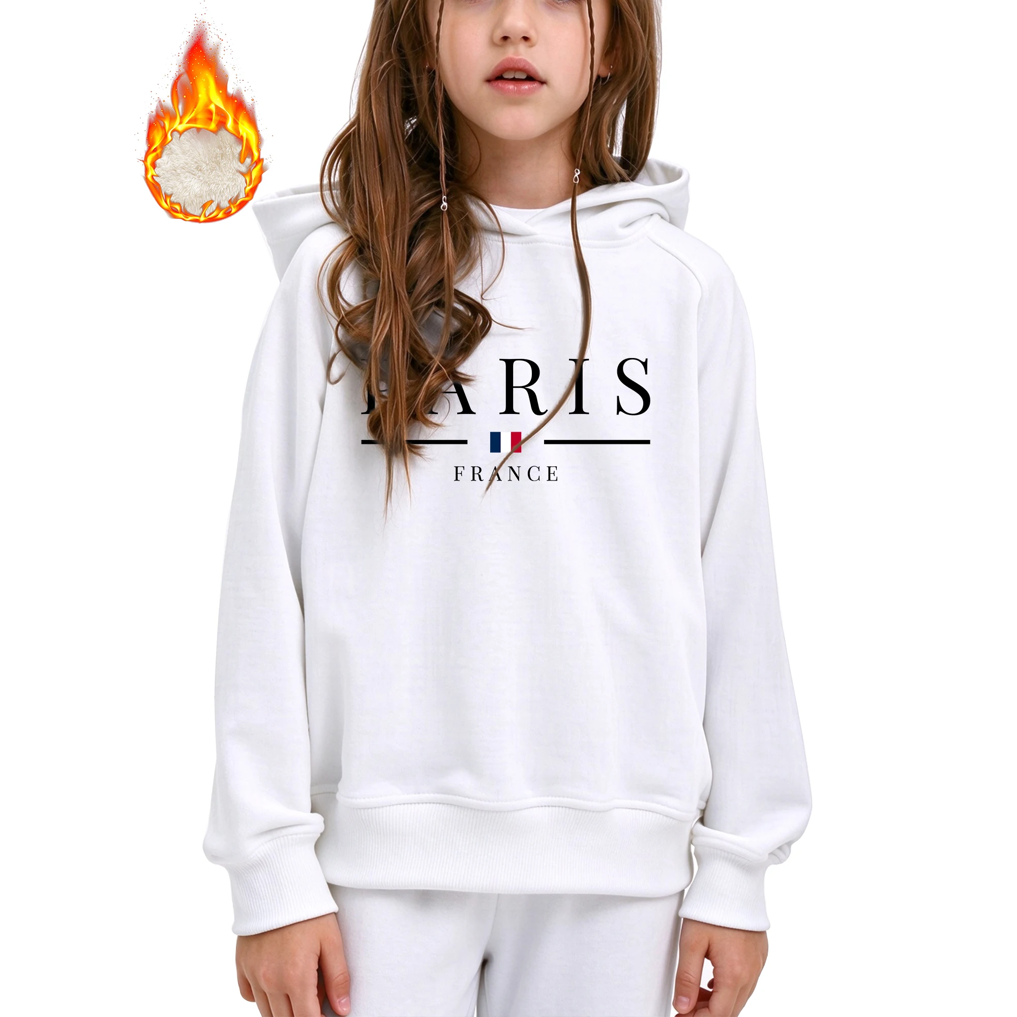 Paris Print Girls Hoodie Kids Hooded Sweatshirt 3-14 Years Old Casual Soft Long Sleeve Pullover For Autumn Daily Wear
