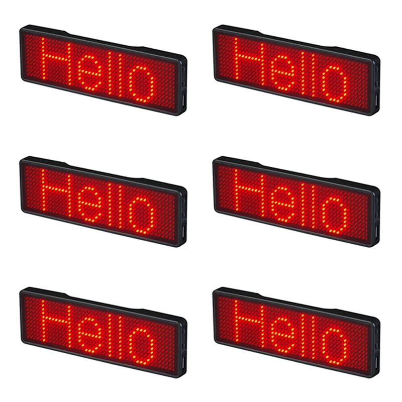 

6X Bluetooth LED Name Badge Rechargeable Light Sign DIY Programmable Scrolling Message Board Display LED,Type 2