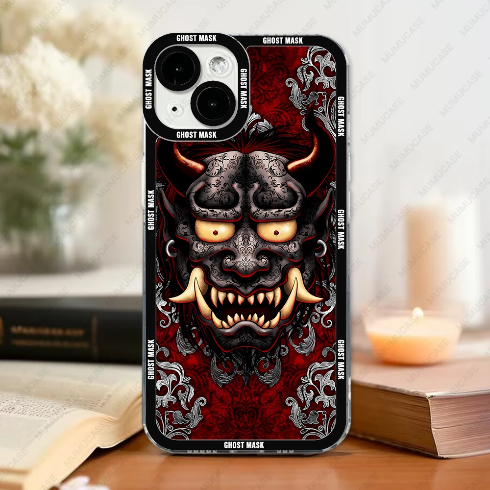 Japanese Ghost Mask Phone Case For iPhone 16 15 14 13 Pro Max 12 Mini 11 XS X XR SE 7 8 Plus Soft Cover