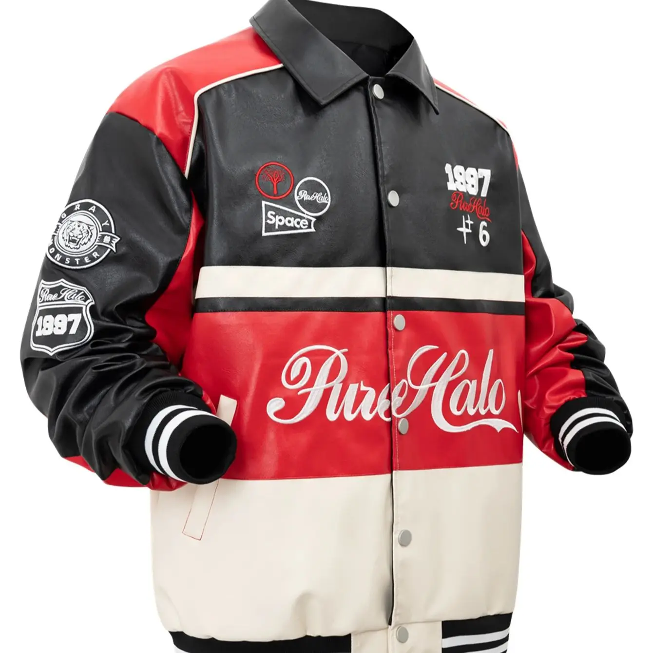 

Men's Faux Leather Jacket Vintage Letter Embroidery Jackets Fashion Motorcycle Boomber Jackets Windbreaker Streetwear