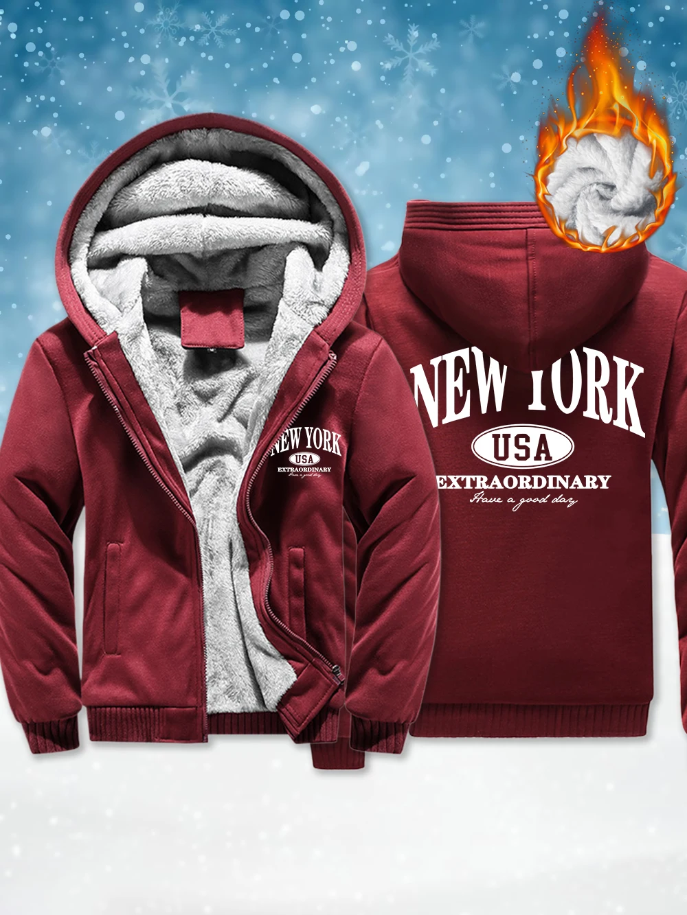 

New York Usa Words Printed Men Thicken Jackets Winter Windproof Zipper Outerwear Thermal Fleece Warm Coats Casual Male Clothes