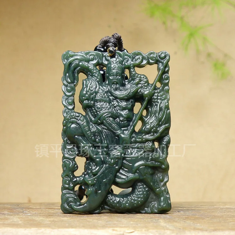 

Синьцзянский нефритовый кулон Гуань Гун, мужское двустороннее ожерелье Wu God of Wealth, нефритовый бренд Hetian Yu Pei