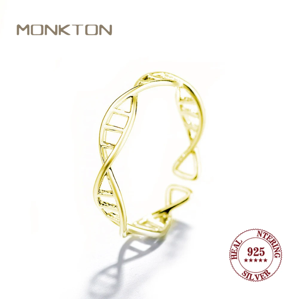 

Открытое кольцо Monkton из стерлингового серебра 925 пробы с двойной спиралью, уникальные регулируемые ювелирные изделия, шикарная массивная деталь в научном стиле для женщин и мужчин