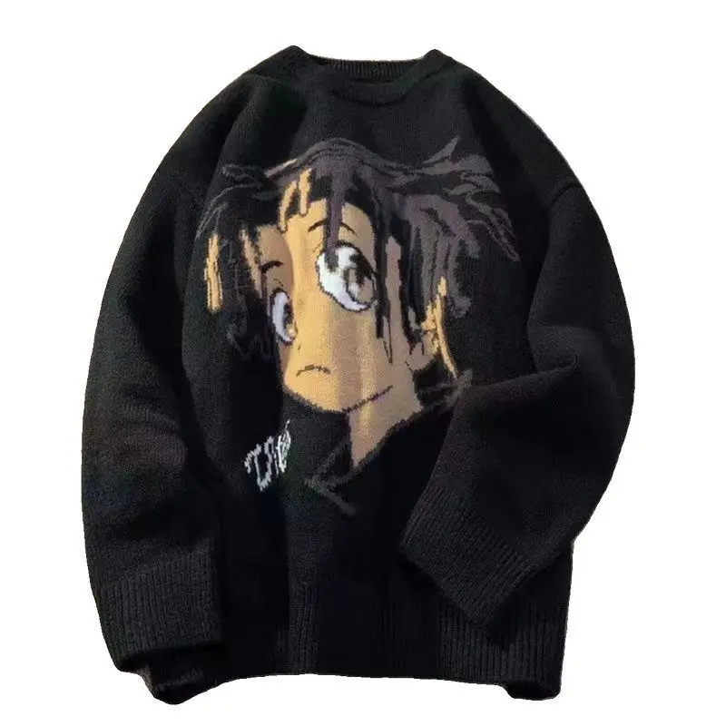 Yk2 Hip Hop Anime Print Pullover Männer Winter Oversize Trend Paar Pullover Gestrickte Pullover 2000er Jahre Kleidung Y2k Sweatshirt Jumper