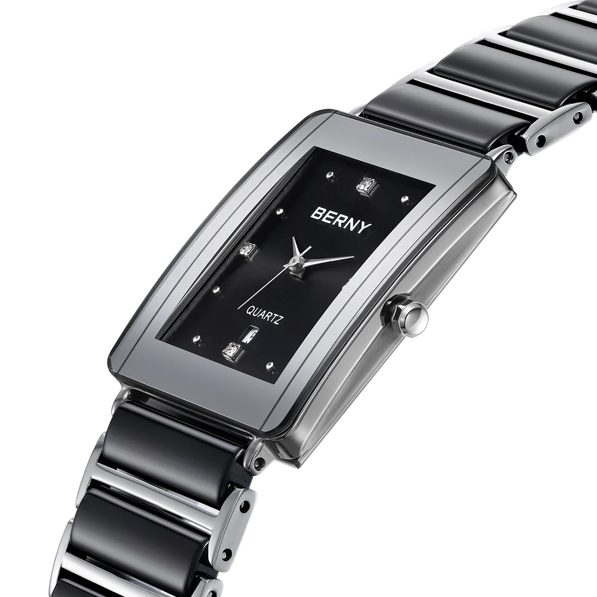 BERNY Ceramics Watches for Men Calendar Casual Simple Rectangle Quartz Male Watch Vintage Luxury Diamond Men‘s Dress Wristwatch