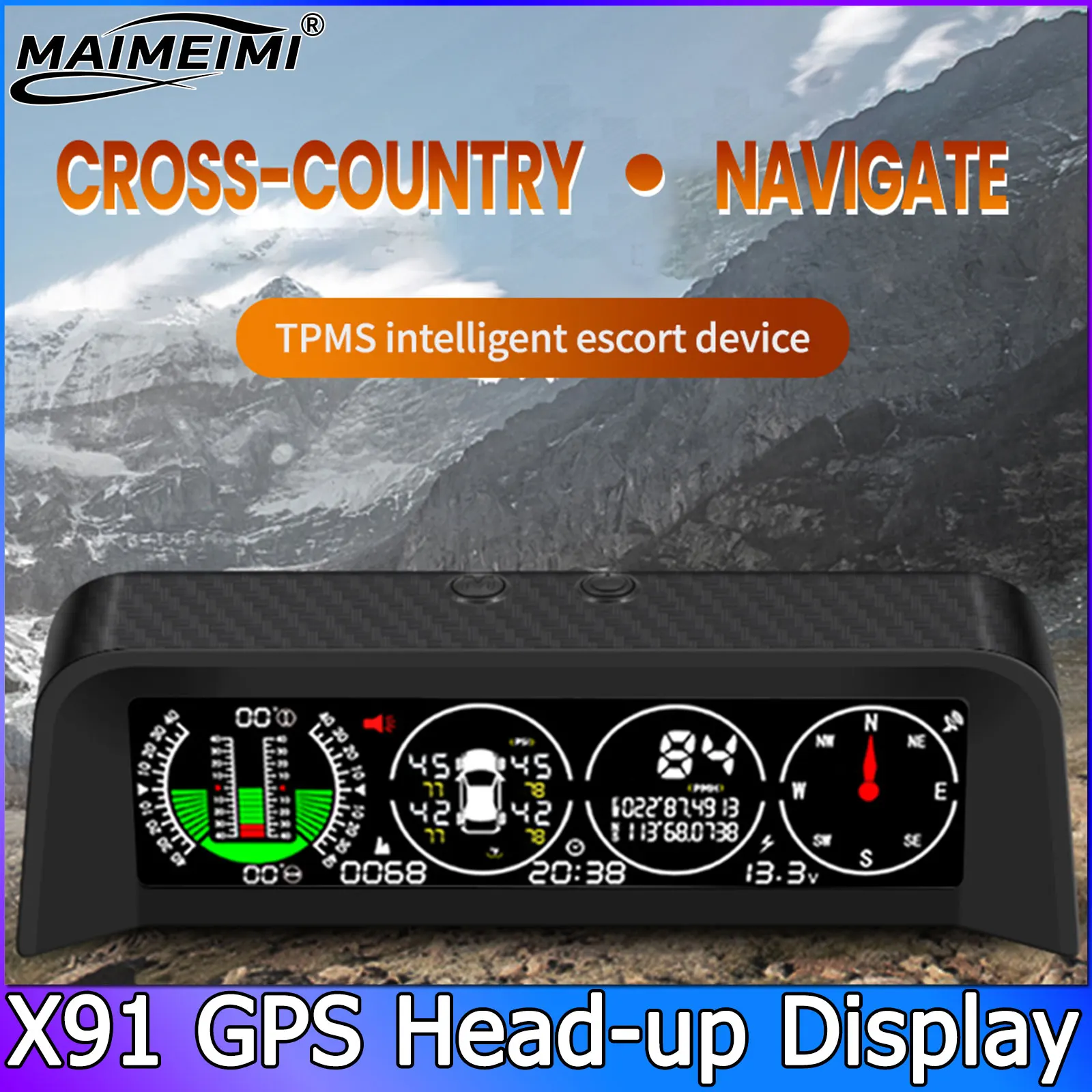 

X91 Slope Meter TPMS Smart Gauge Car Head-up Display LCD Display Inclination Angle Speedometer Overspeed Alarm Compass Altitude