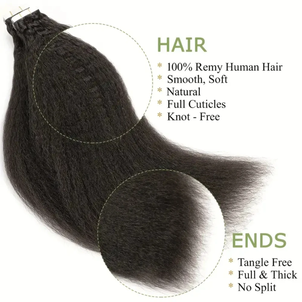 Kinky Straight Invisible Tape In 100% Human Hair Extensions