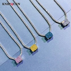 2023 New 100% 925 Real Silver 8*10mm Aquamarine Topaz High Carbon Diamond Pendant Necklace for Women Cocktail Party Fine Jewelry