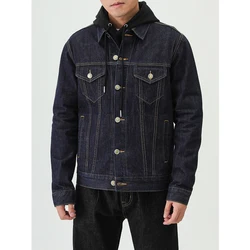 Casual Classic Selvedge Denim Jacket For Men Amekaji Vintage Black Solid Color Denim Men's Coat