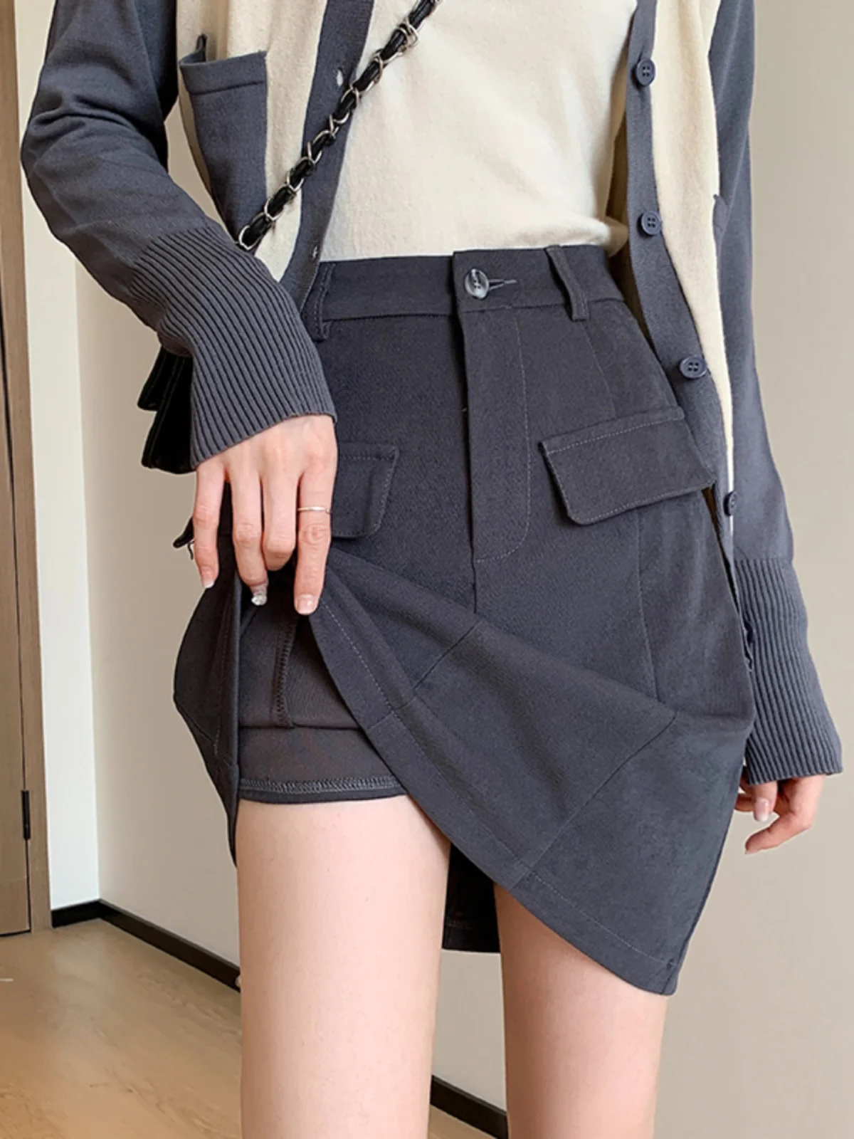 

plus Size Wrap around Skirt Workwear Fce Brown Women's Autumn Winter High Waist A-Line Skirt Sweet Sle Polyester Fiber