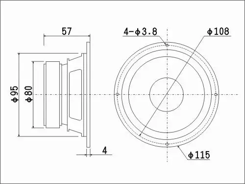 Originale Kasun QA-4100 4 \'\'Home Audio FAI DA TE HiFi 3-Way Mid-Range Altoparlante Unità Nero PP Cono 8ohm/80W Fs = 65Hz Telaio OD = 115mm