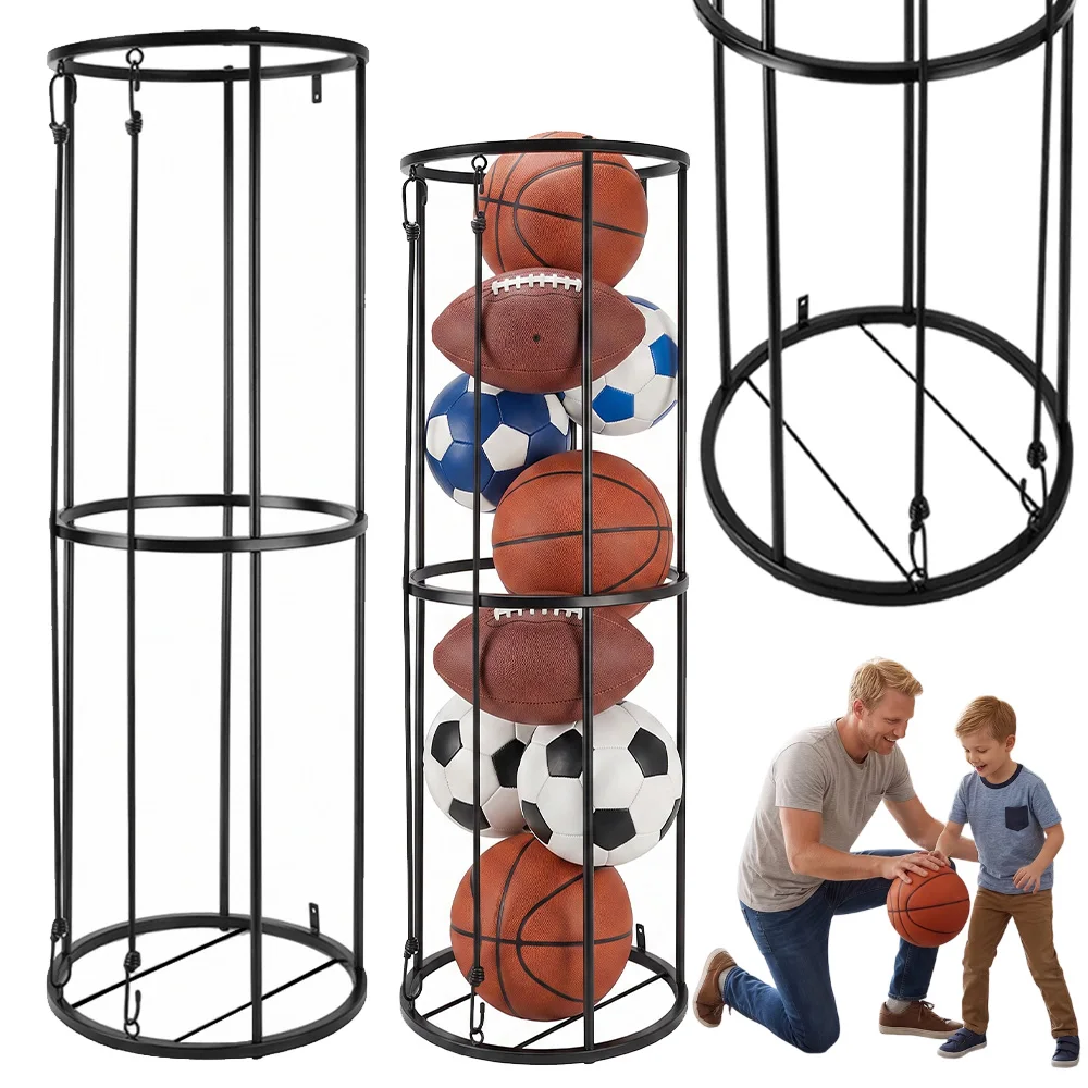Support de rangement vertical pour ballons (basketball, football, volley-ball et soccer) – Organisateur d'équipement sportif peu encombrant pour garage, sous-sol et murs extérieurs, idéal pour les coins sportifs à domicile et les salles d'équipement des clubs.
