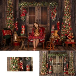 Happy Holly Christmas Cheer Backdrops Wooden House Front Family Kids Photography Xmas Trees Wreath Doors Girfts Backgrounds