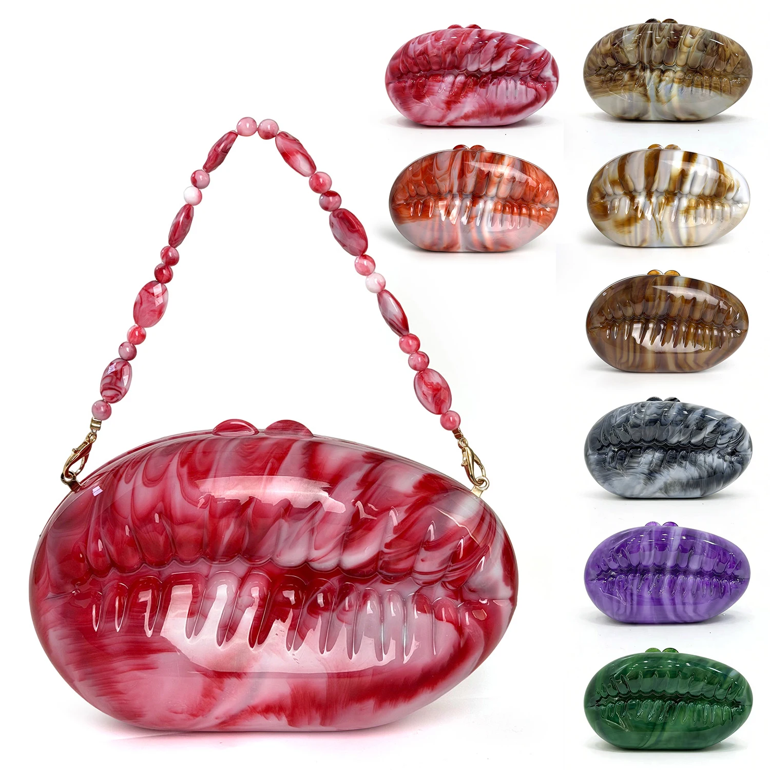 MIYIN Neue rote Marmor-Acryl-Box-Chain-Abendtasche Hochzeit/Party Damen-Mini-Geldbörse Modische süße Damenhandtasche