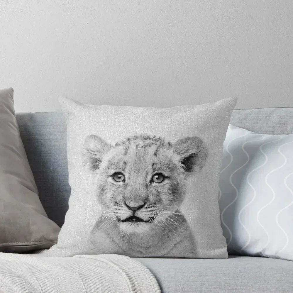 

Baby Lion - Black & White Throw Pillow Embroidered Cushion Cover Sofa Cushion Cover Pillows Aesthetic pillow