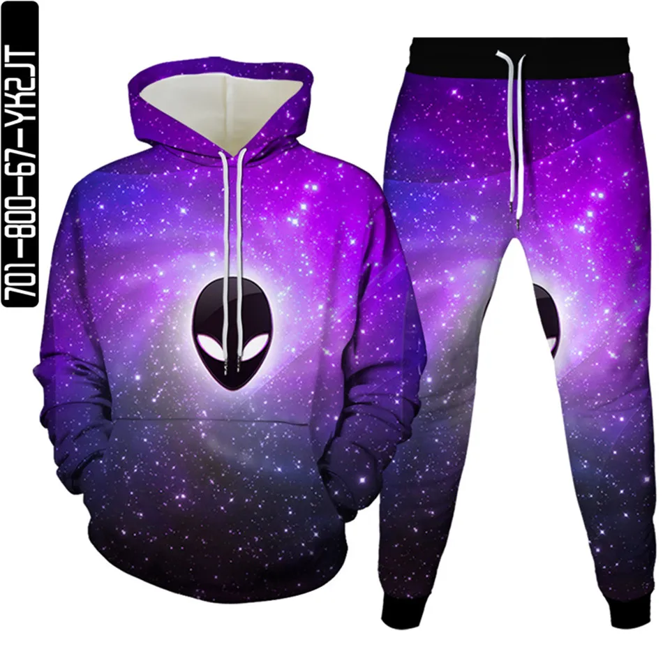 

Men 2Pc Outfits Tracksuit Harajuku Galaxy Planets Alien Astronaut Earth Print Women Casual Joggor Matching Fall Spring Sweatsuit