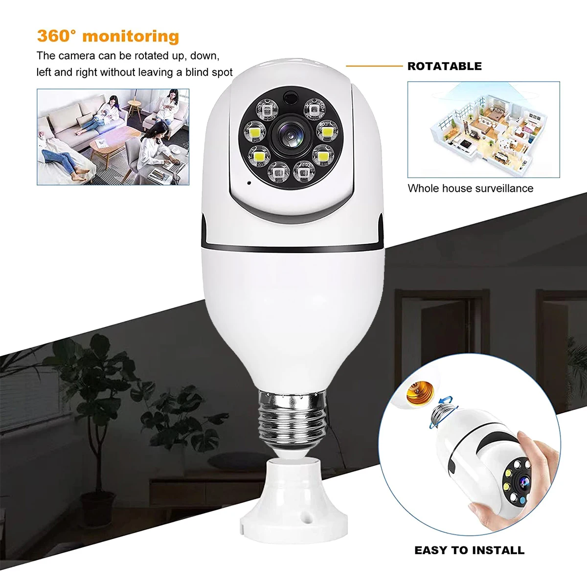 Câmera Dome IP E27 2MP 1080P com Visão Noturna IR para Segurança Doméstica e Monitoramento de Bebês, Compatível com Aplicativos Yoosee/YCC365/Tuya/YiLot/v380/Carecam