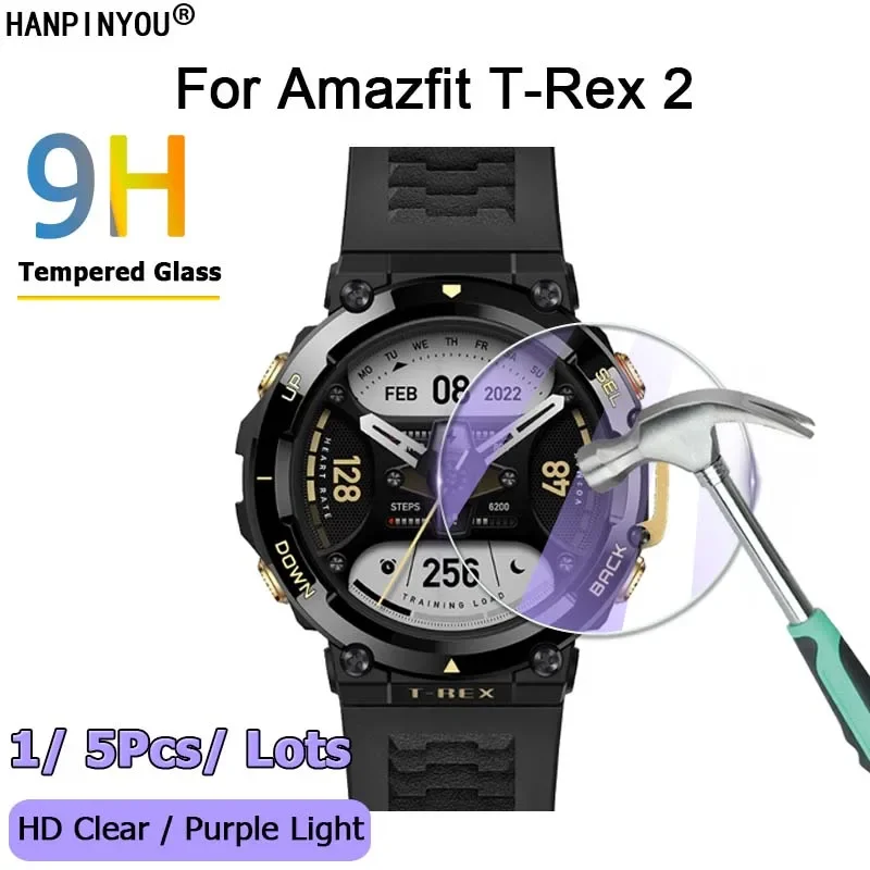 For Amazfit T-Rex T Rex 2 Pro SmartWatch Ultra Clear / Anti Purple Light 2.5D 9H Tempered Glass Film Screen Protector Guard