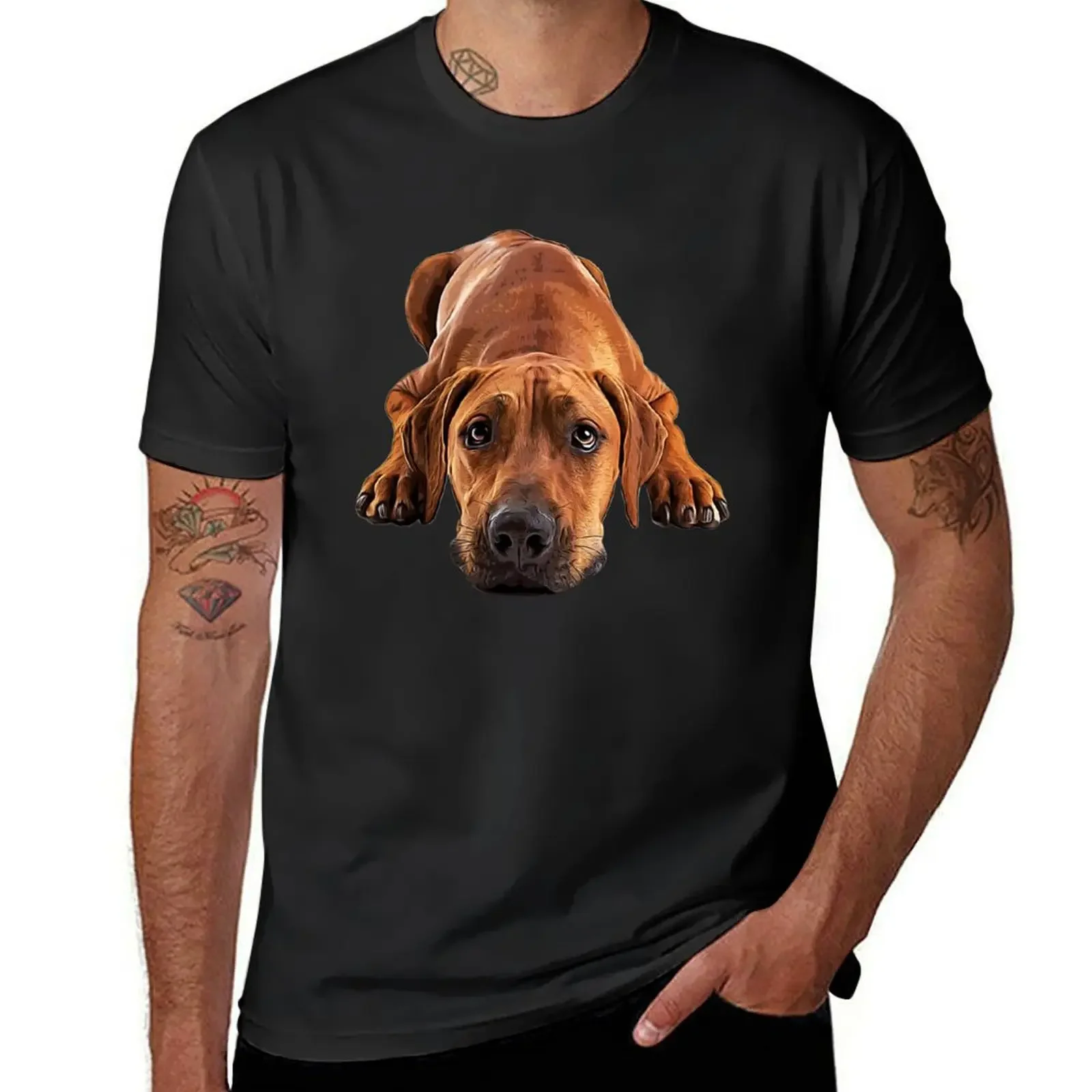 Rhodesian Ridgeback Puppy Eyes T-Shirt customs design your own summer tops customs mens graphic t-shirts anime