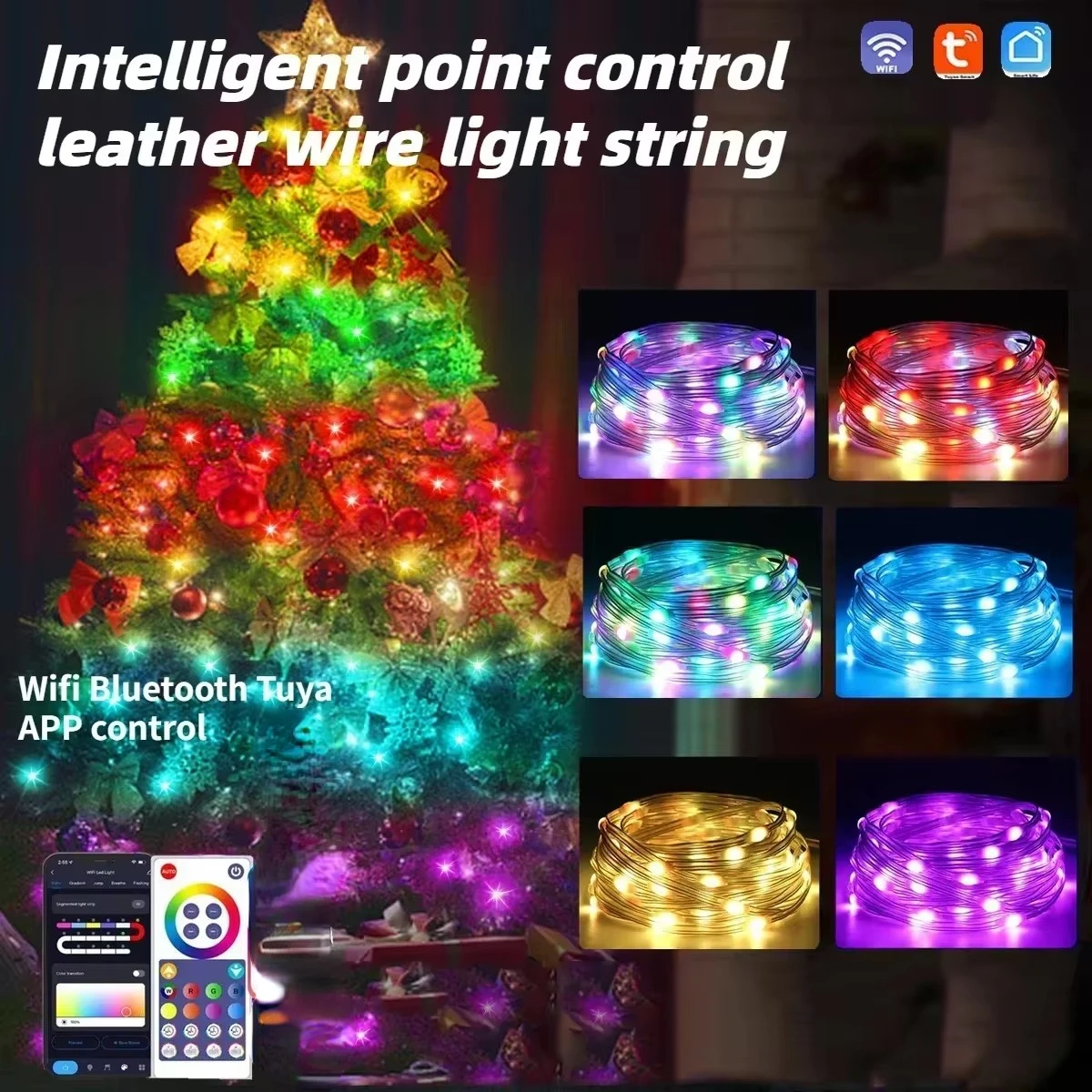 Kit de luces LED inteligentes para decoración de fiestas, guirnalda con WIFI, Bluetooth, Control por aplicación Tuya, para Navidad y vacaciones