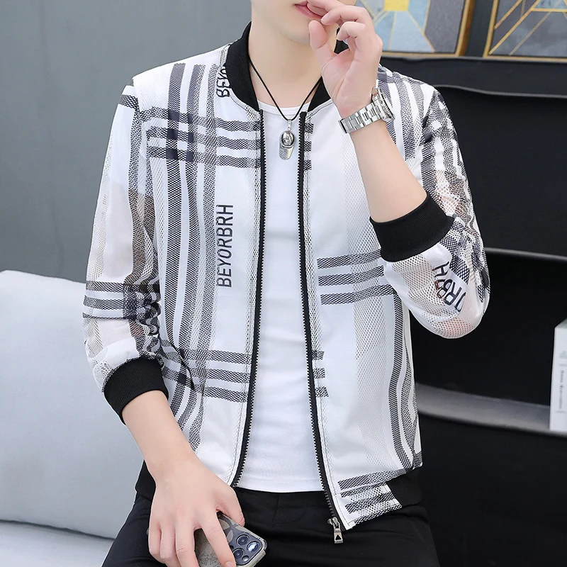 

Мужская ультратонкая дышащая куртка с воротником-бейсболкой из ледяного шелка для защиты от солнца, летняя модная куртка с вырезами, молодежная, трендовая