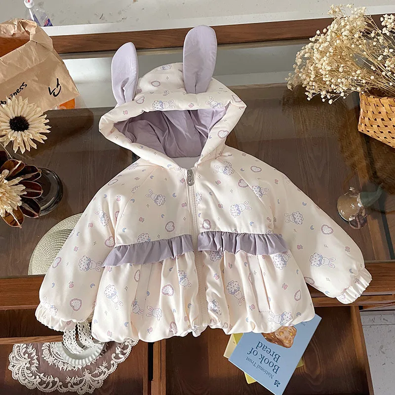 

UNITIM Toddler Girls Jacket Coat 2025 Winter Rabbit Hooded Kids Baby Girl Outerwear Thick Warm Casual Teenager 1-6Y Girls Jacket