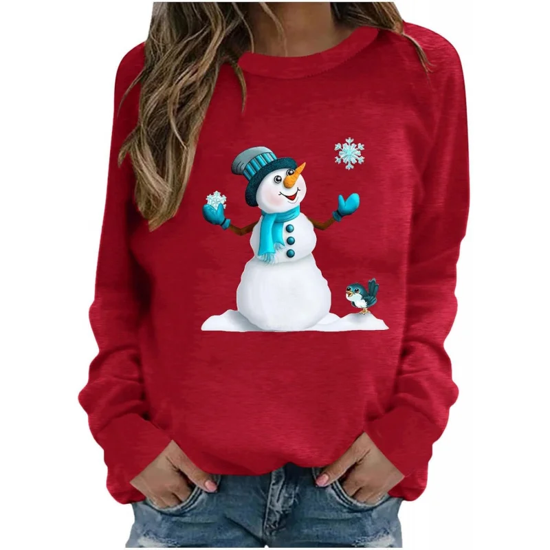 

Women's Christmas Sweatshirts Cute Snowman Graphic Xmas Pullover Long Sleeve Crew Neck Casual Winter Blouse Tops